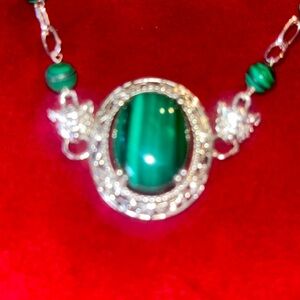 NWT  30.70 ctw African Malachite leopard head bracelet platinum bond